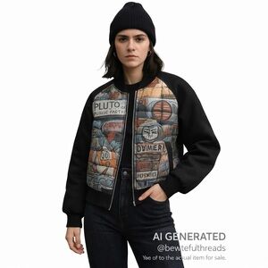 Bosideng Men’s S Graffiti Down Bomber Jacket Unisex Streetwear